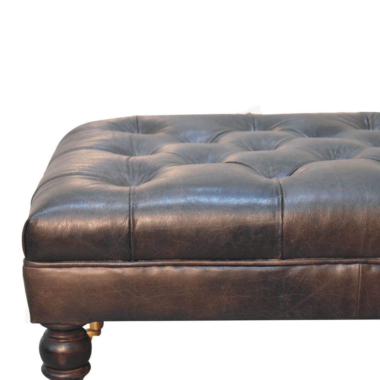 Buffalo Ash Black Leather Ottoman With Castor