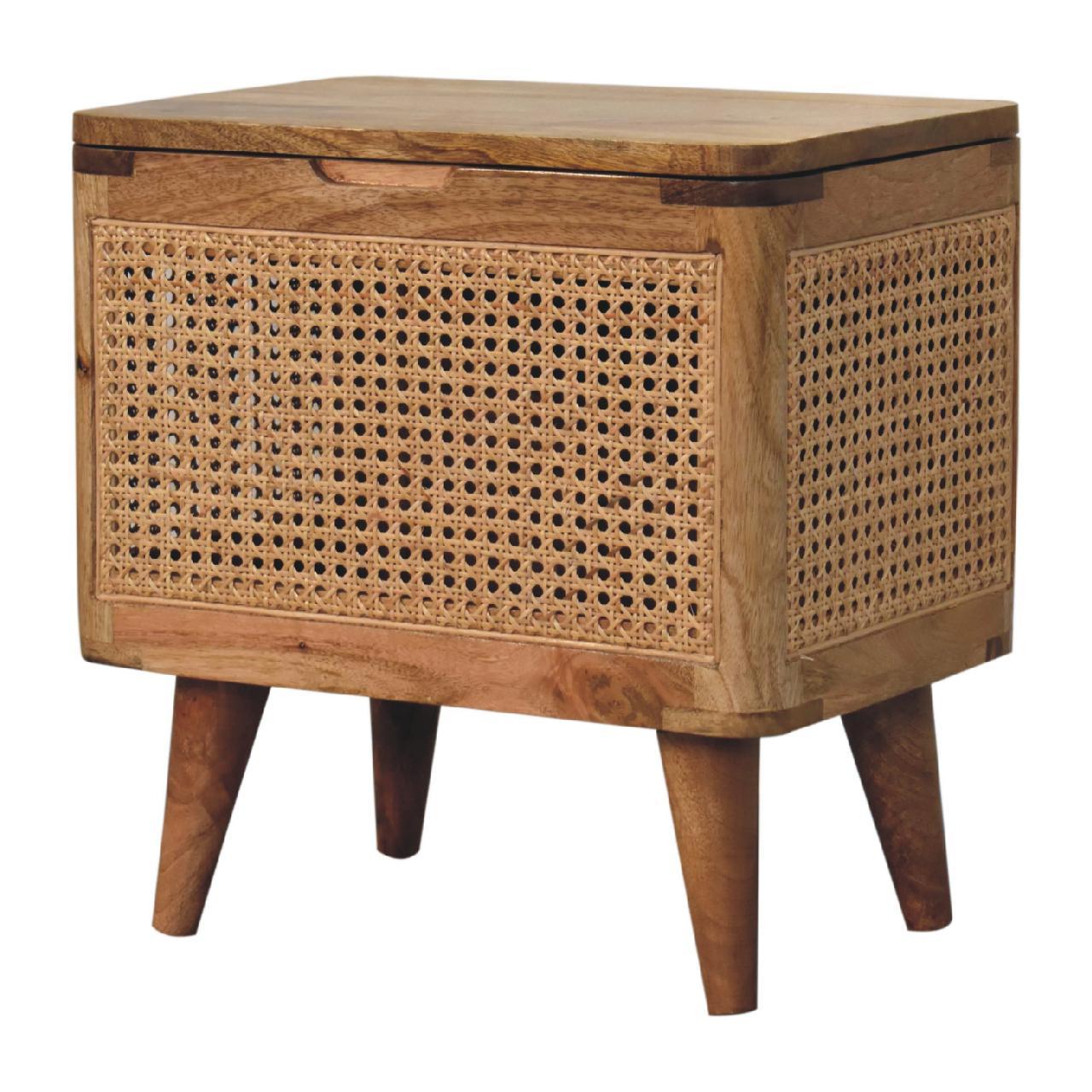 Larissa Lid Up Storage Stool - Oak Wood Rattan