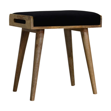 Black Velvet Tray Style Footstool - Black Foam