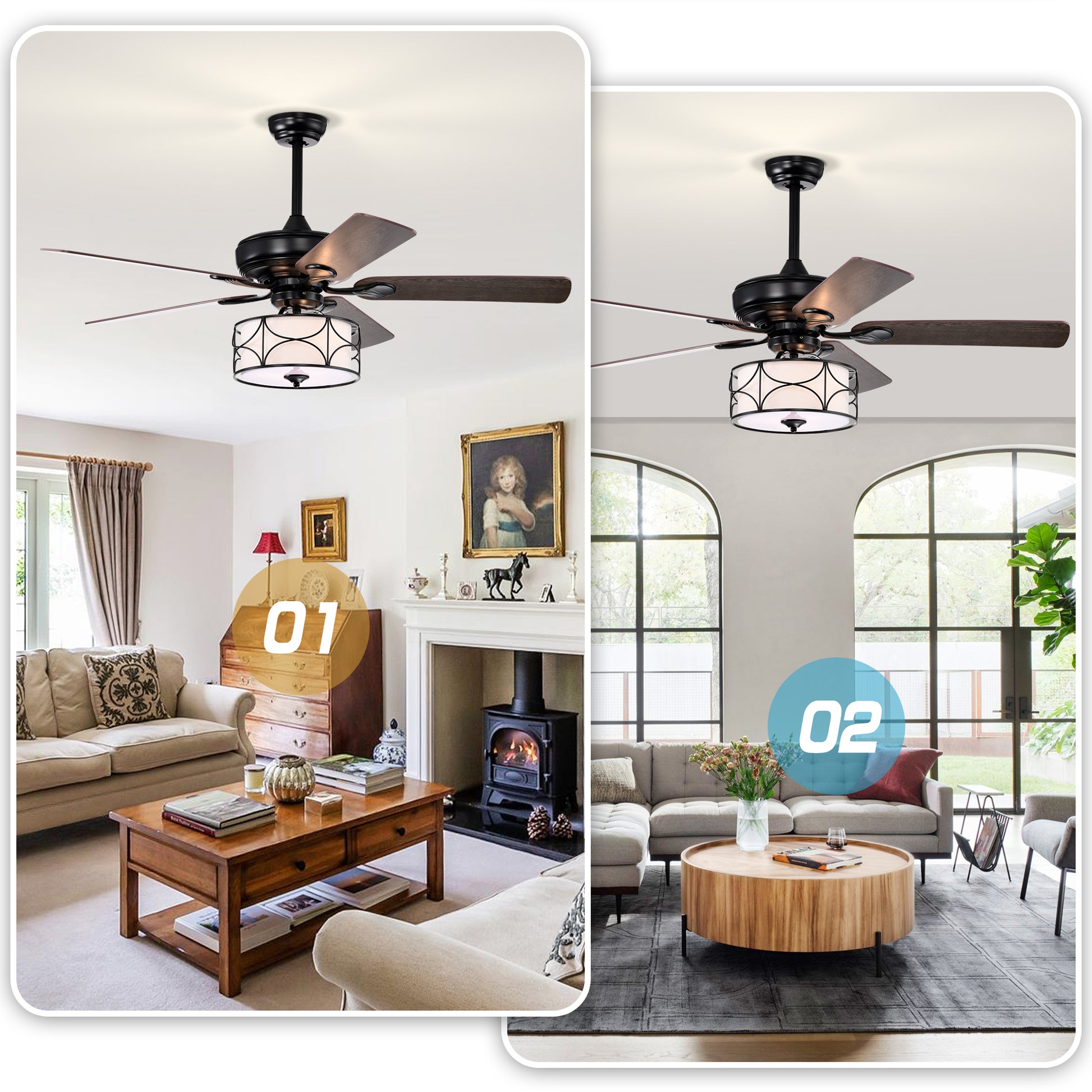 52 Inch Modern Ceiling Fan with Dual Finish