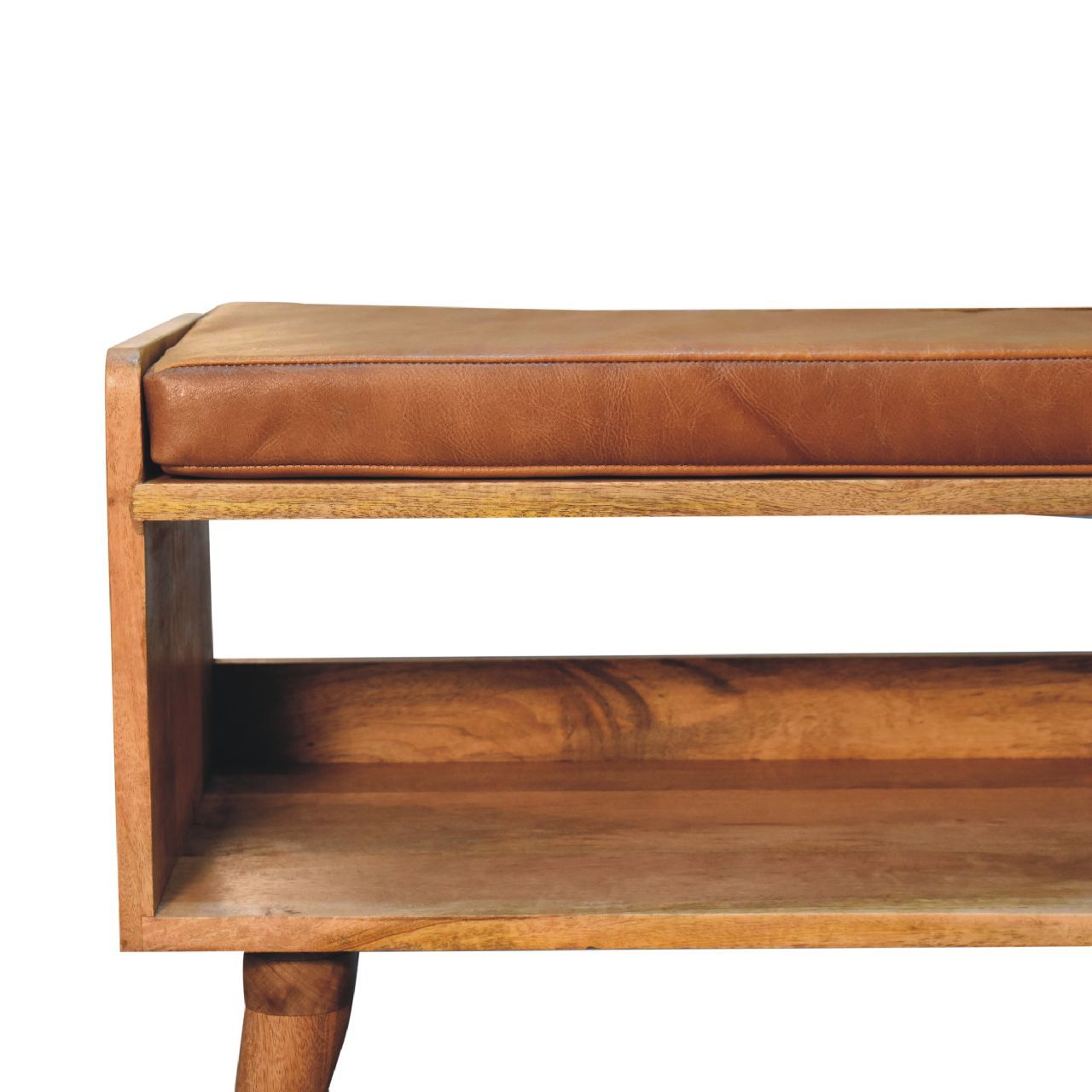 Oak Ish Bench With Tan Leather Seatpad - Oak