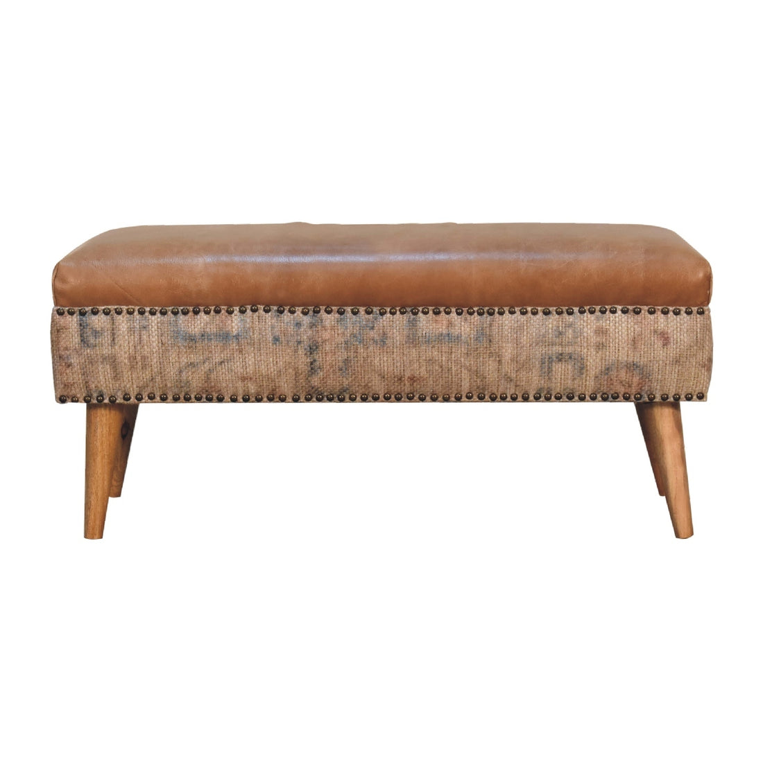 Haven Durrie Bench - Tan Leather Wood Fabric