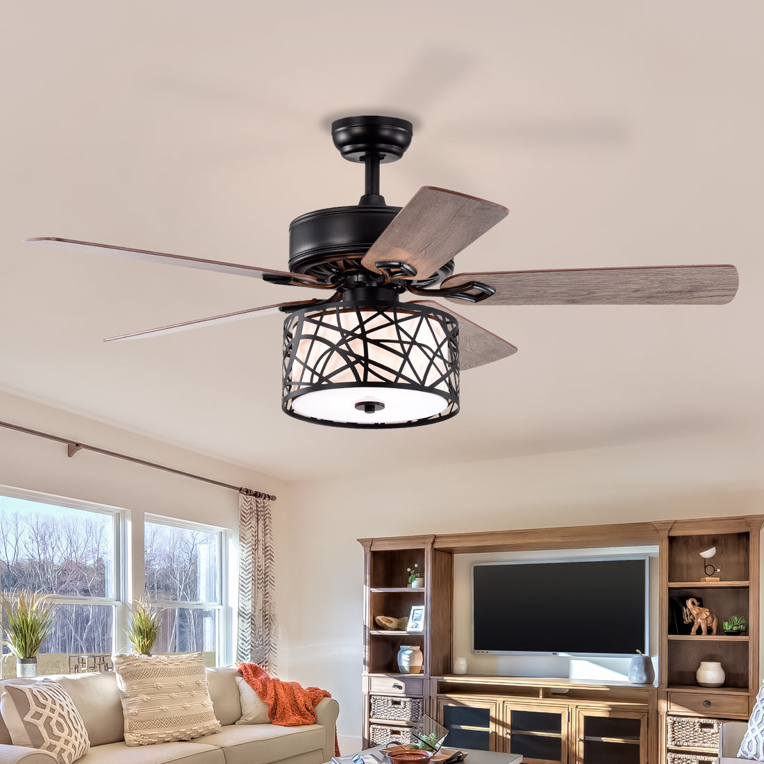 52'' Low Profile Ceiling Fan with Lights no include matte black-ceiling