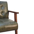 Olive Buffalo Leather Chair - Olive Leather Wood