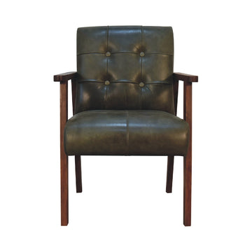 Olive Buffalo Leather Chair - Olive Leather Wood