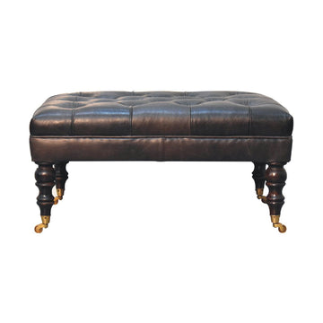 Buffalo Ash Black Leather Ottoman With Castor