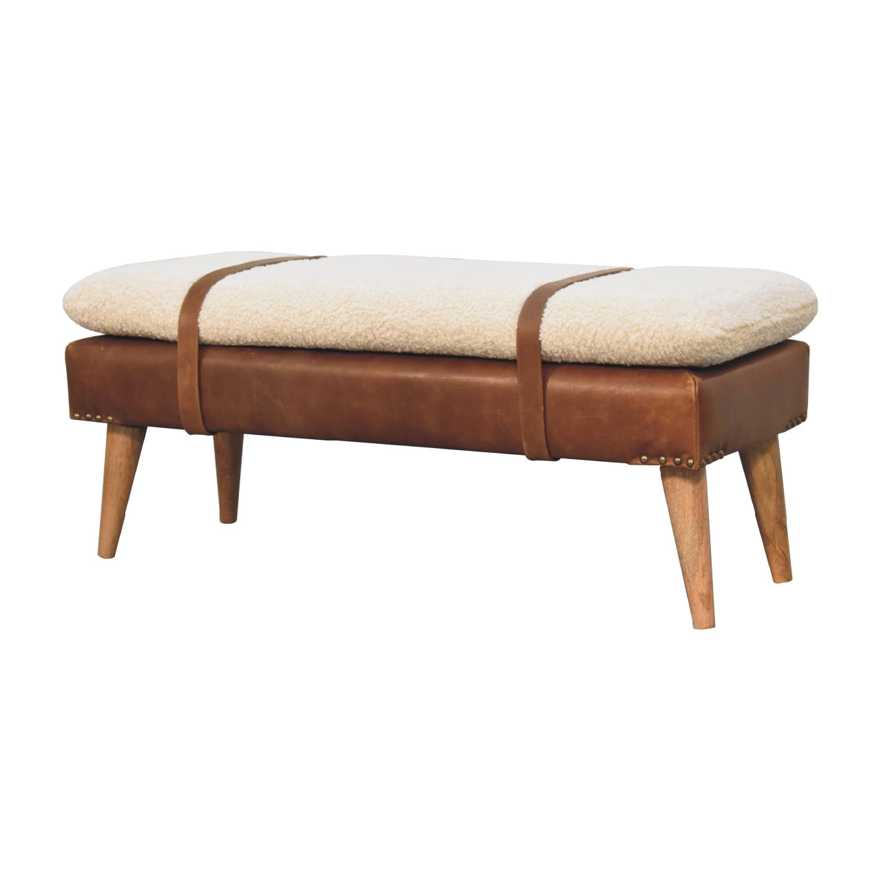 Boucle Buffalo Hide Leather Bench - Chestnut