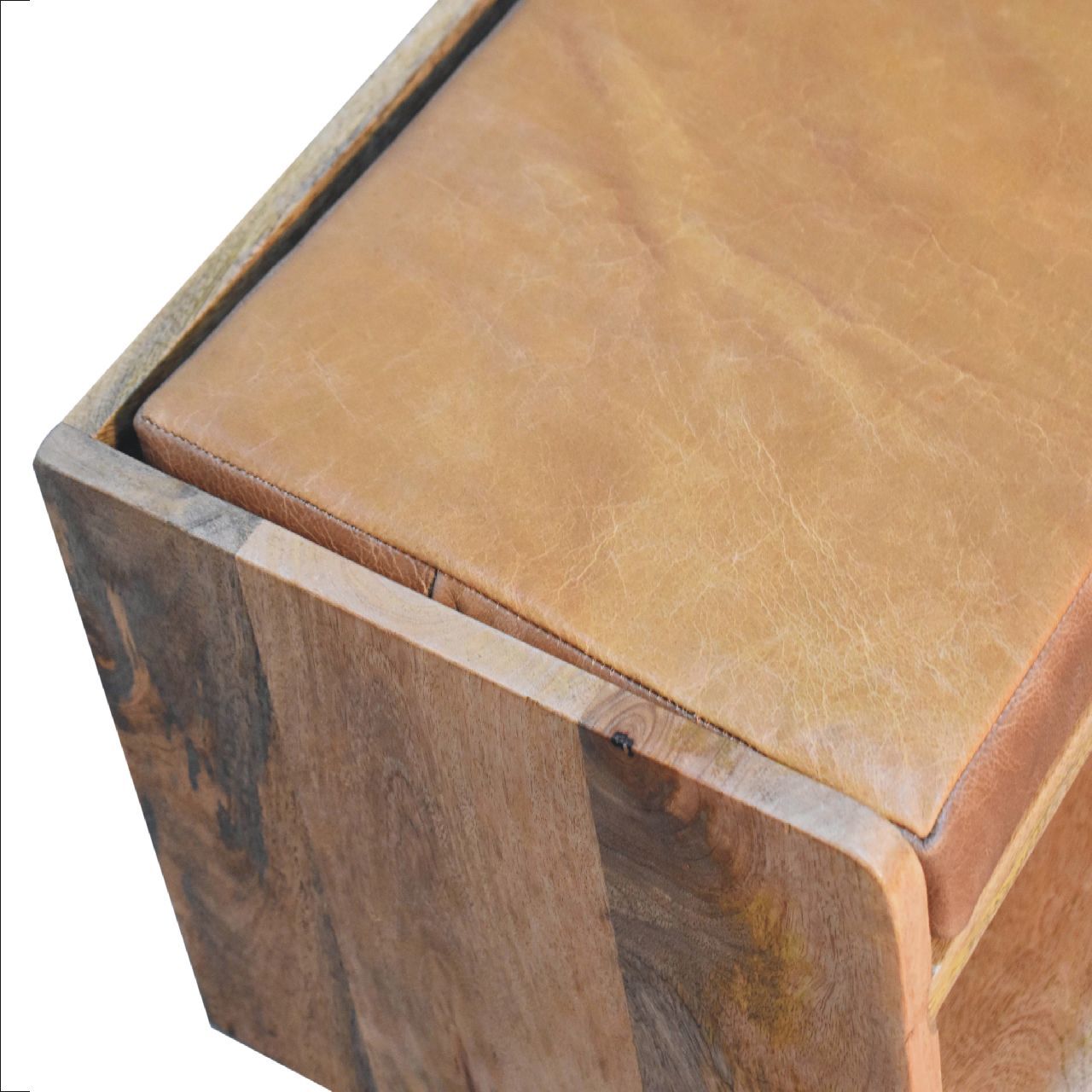 Oak Ish Bench With Tan Leather Seatpad - Oak
