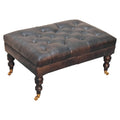 Buffalo Ash Black Leather Ottoman With Castor