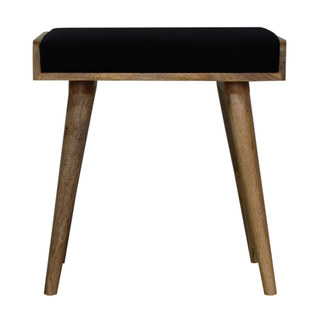 Black Velvet Tray Style Footstool - Black Foam