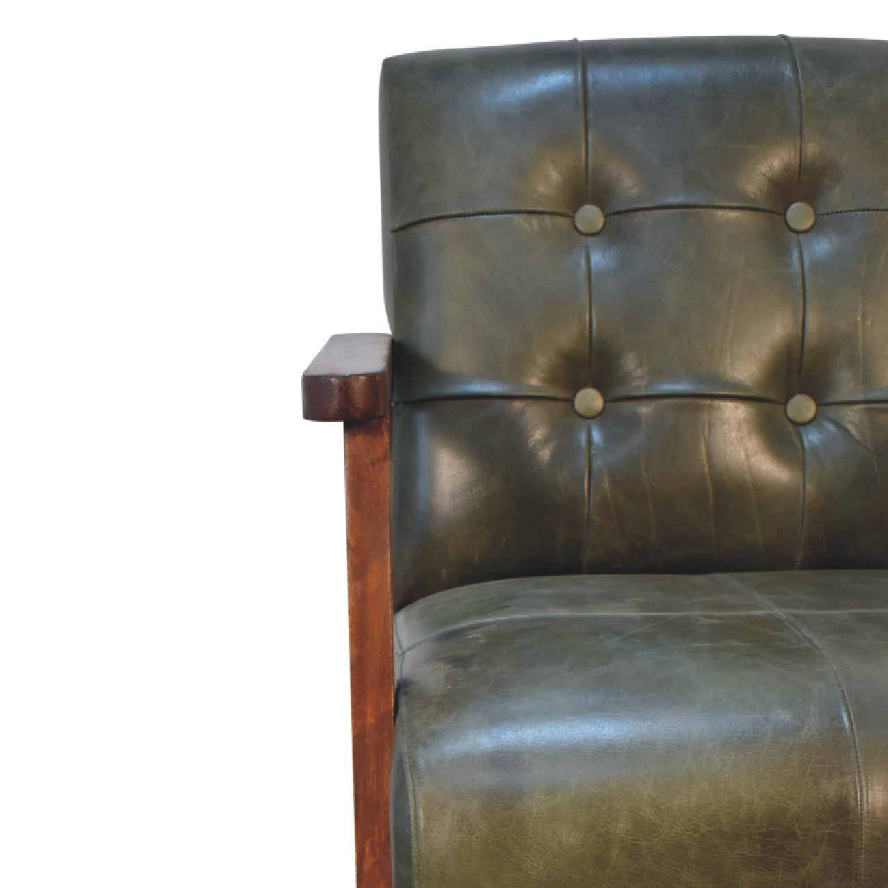 Olive Buffalo Leather Chair - Olive Leather Wood