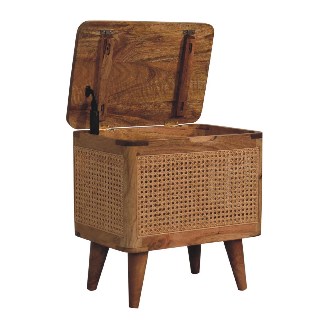 Larissa Lid Up Storage Stool - Oak Wood Rattan