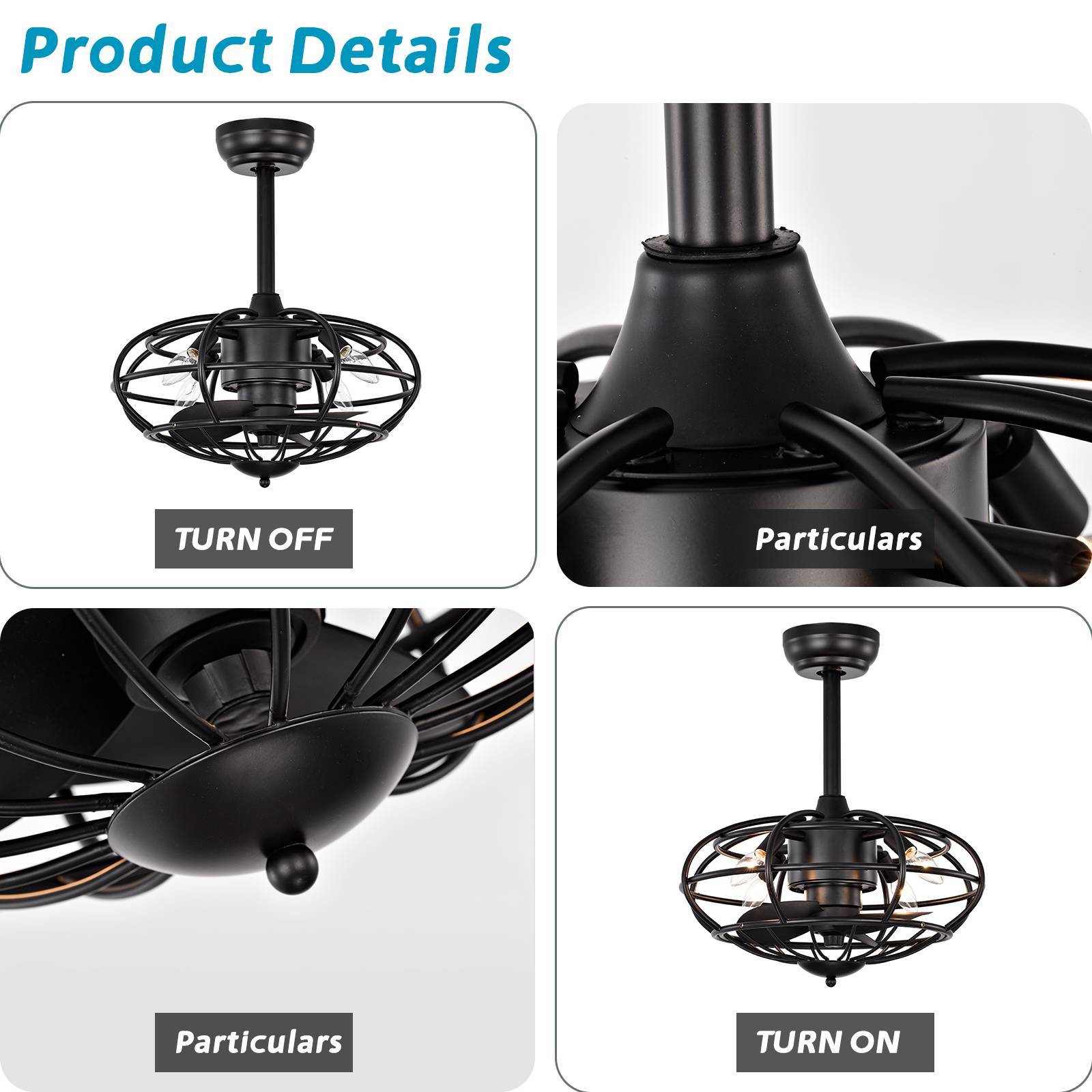 18.1" Caged Ceiling Fan with Remote Control,Timer, 3 matte black-american