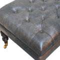 Buffalo Ash Black Leather Ottoman With Castor