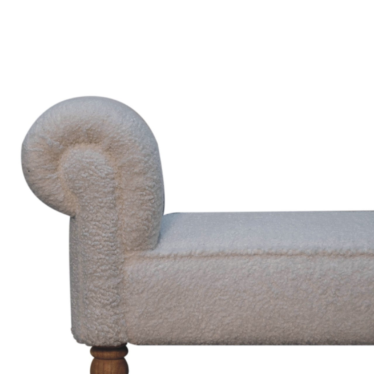 White Boucle Bedroom Bench - Cream Foam Wood