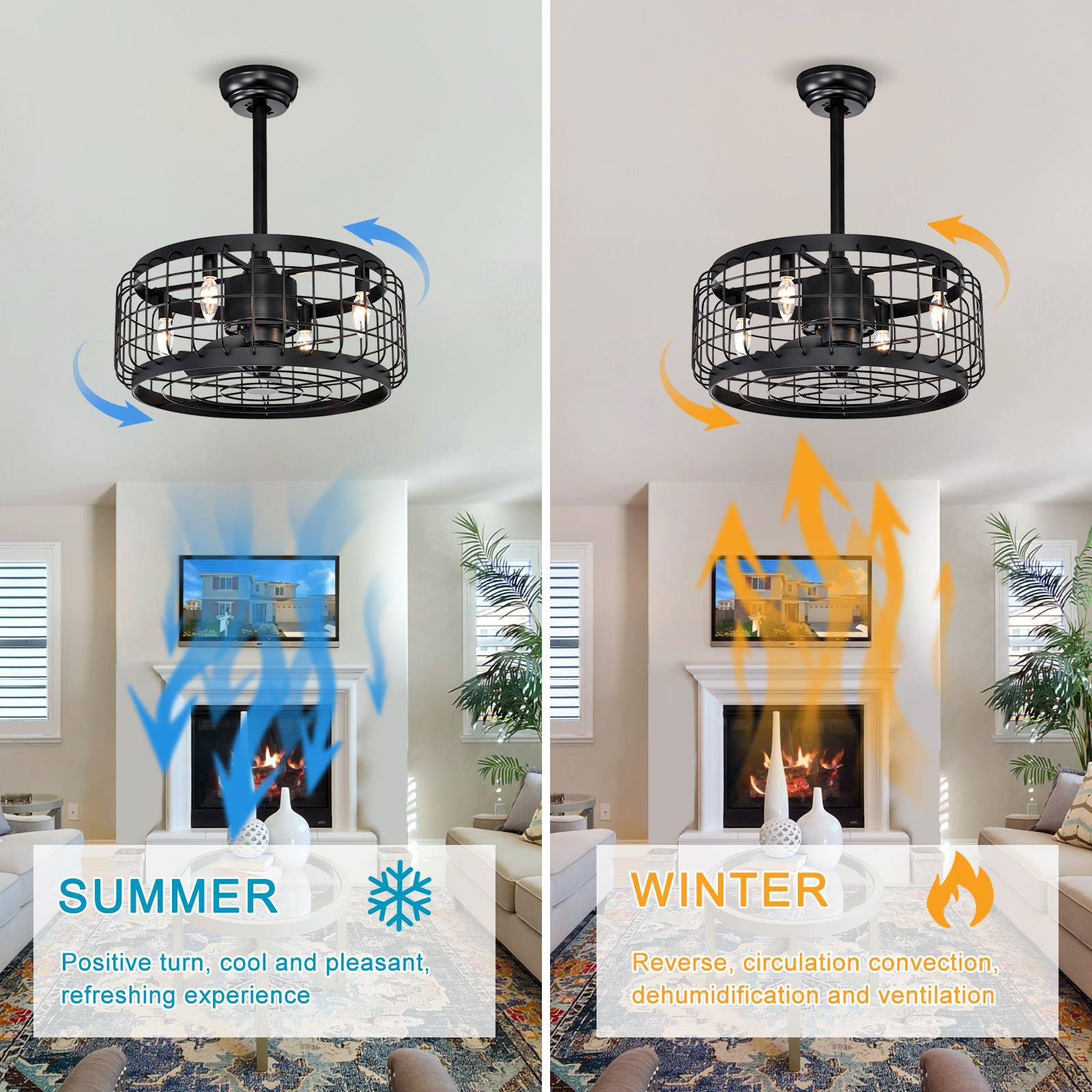20.24" Caged Ceiling Fan with Remote Control,Timer, 3 matte black-american