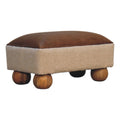 Tan Leather Boucle Ball Footstool - Tan Leather