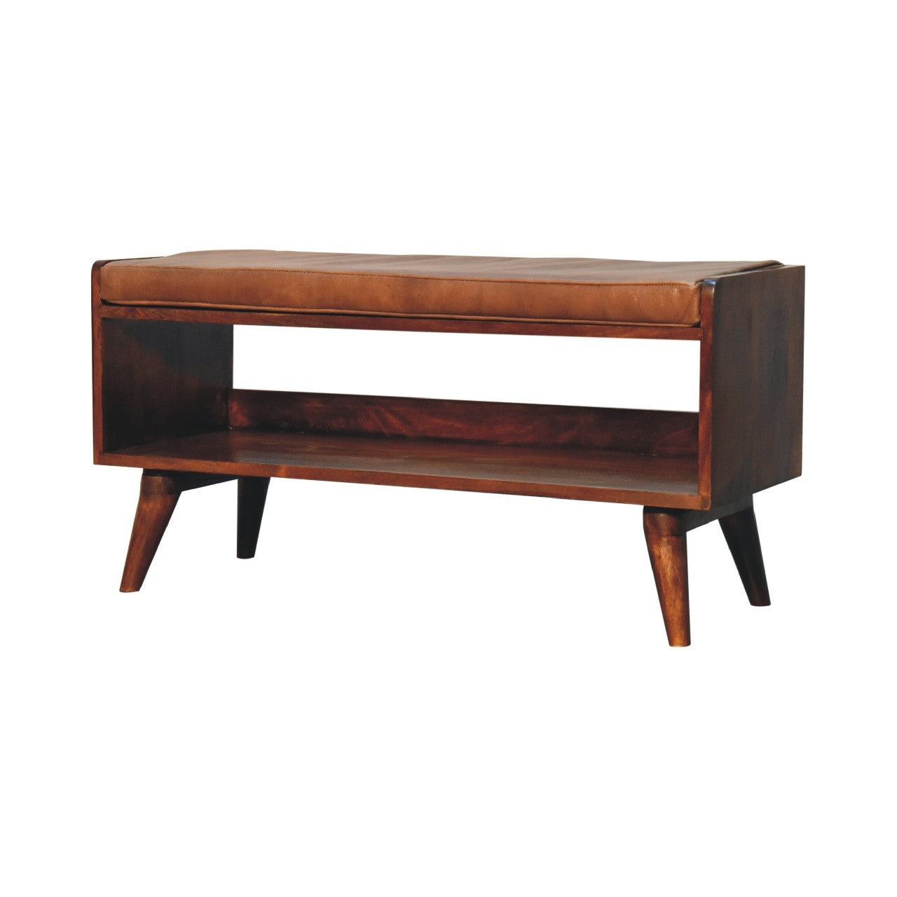 Chestnut Bench With Brown Leather Seatpad -