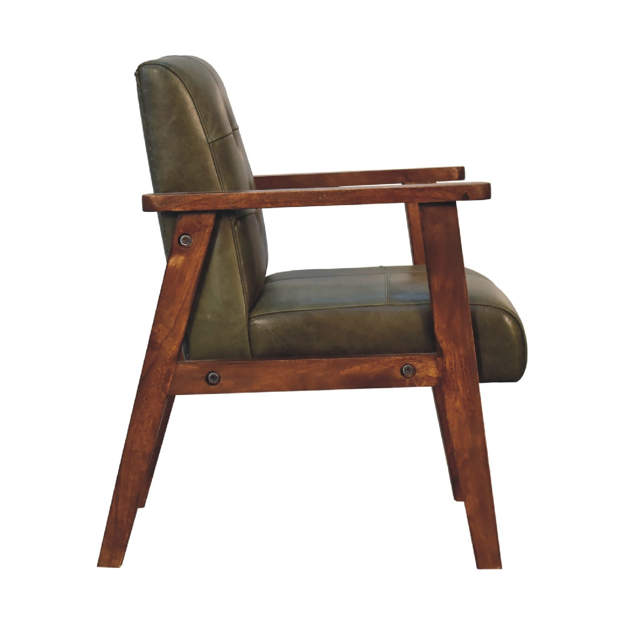 Olive Buffalo Leather Chair - Olive Leather Wood