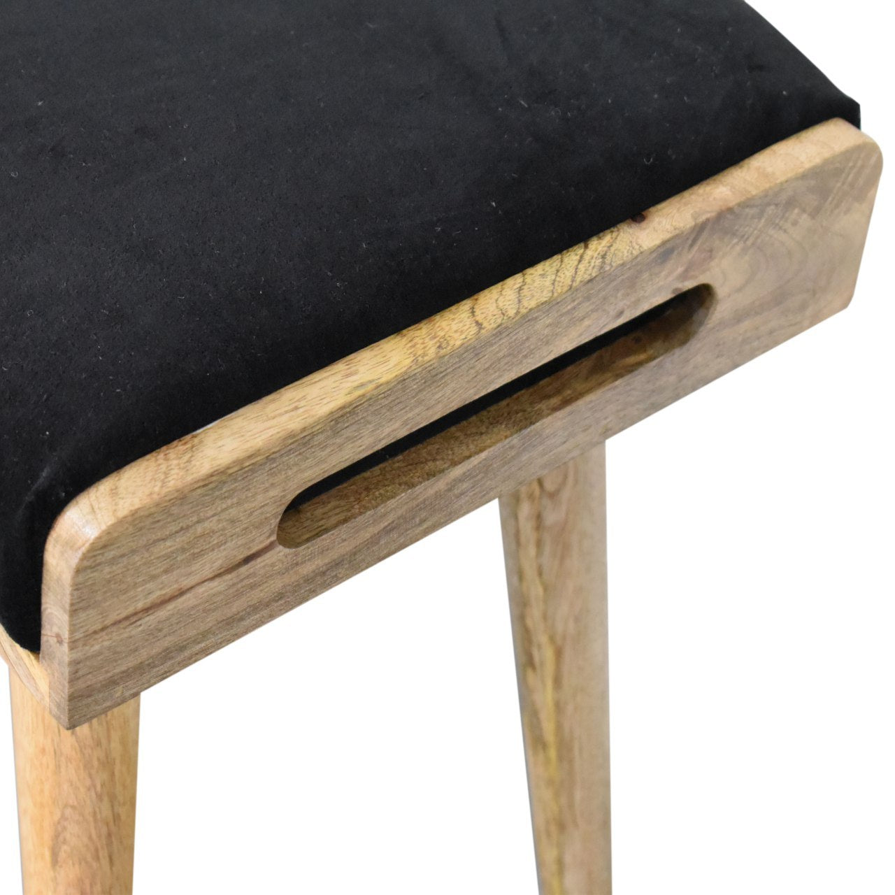 Black Velvet Tray Style Footstool - Black Foam