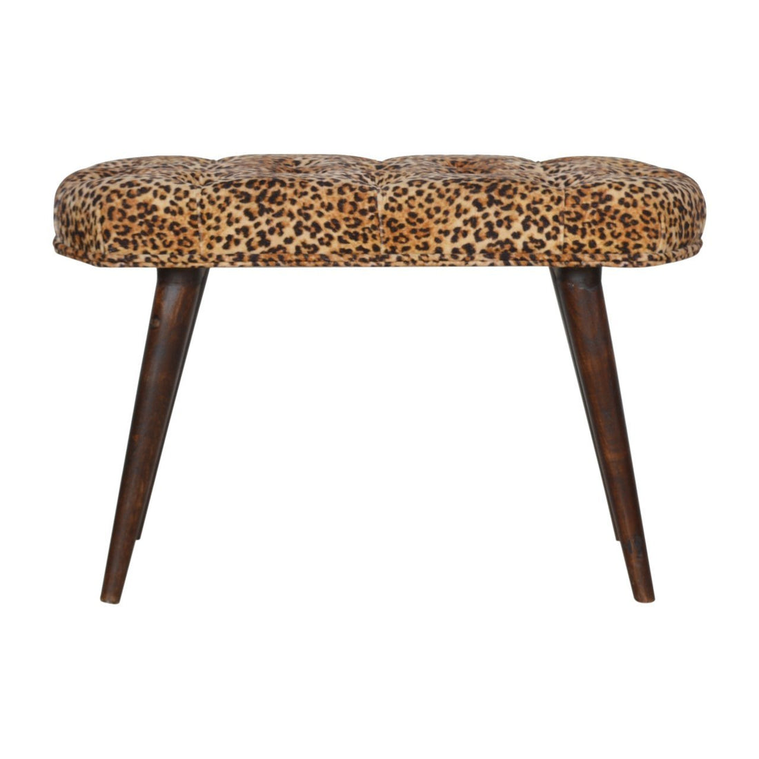 Leopard Print Deep Button Bench - Walnut Foam