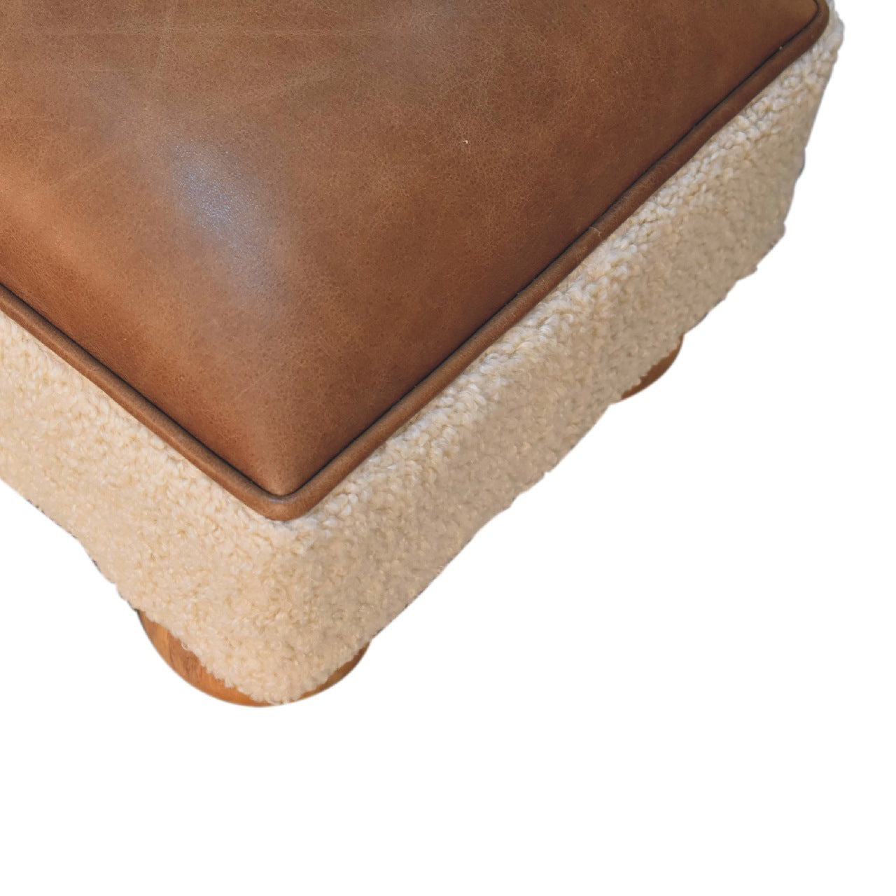 Tan Leather Boucle Ball Footstool - Tan Leather