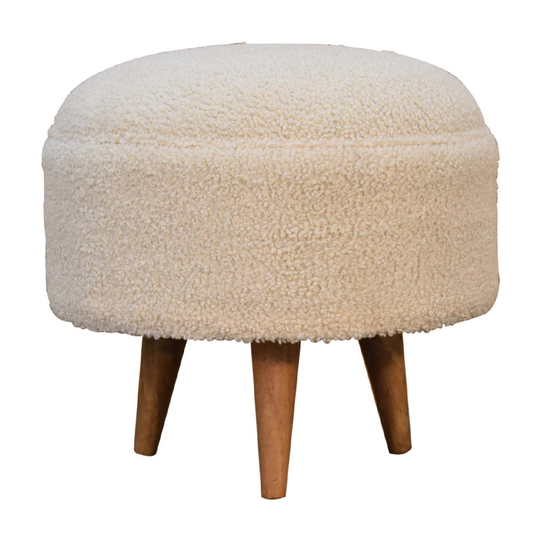 Cream Boucle Rounded Footstool - Oak Foam Wood