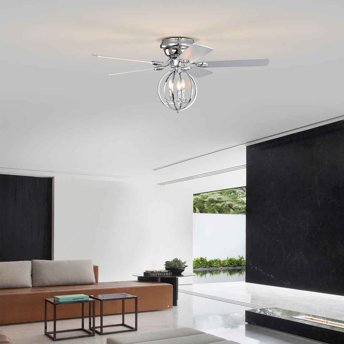 5 Blade 52 Inch Chrome Ceiling Fan With 3 Light