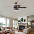 52 Inch Crystal Chandelier Fan with Lights and Remote matte black-american