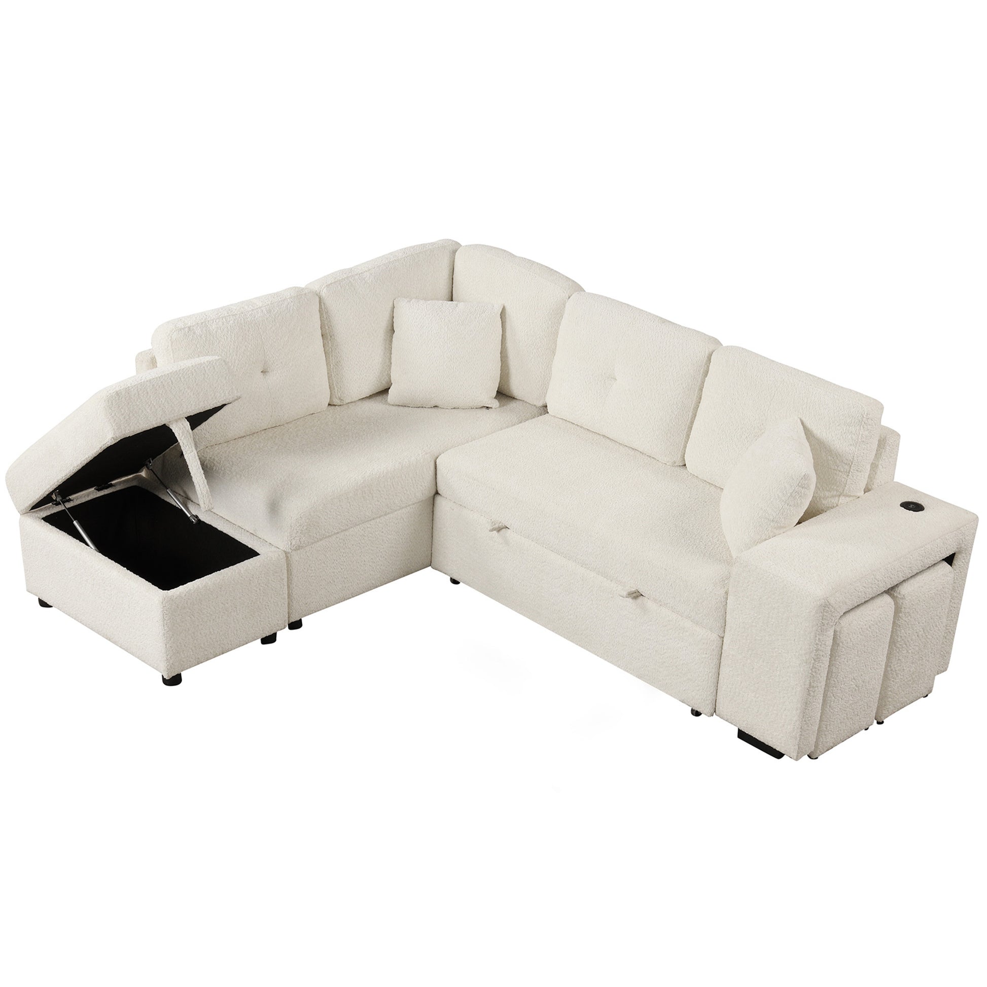 87.7" Convertible Sleeper, Sectional Pull Out Sofa Bed cream-chenille