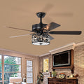 52 Inch Crystal Chandelier Fan with Lights and Remote matte black-american