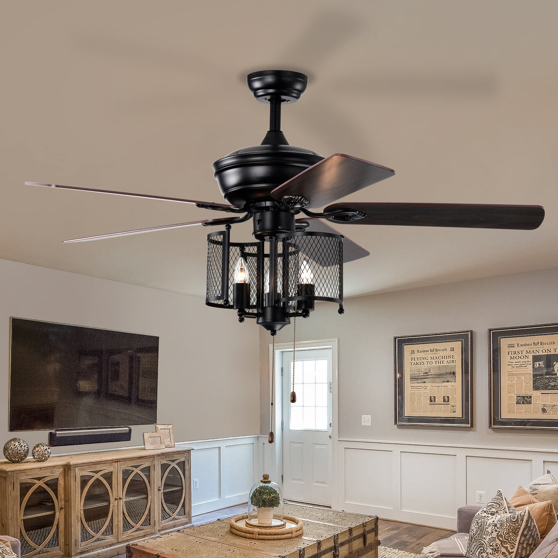 52'' Farmhouse Ceiling Fan 5pcs Dual Finish