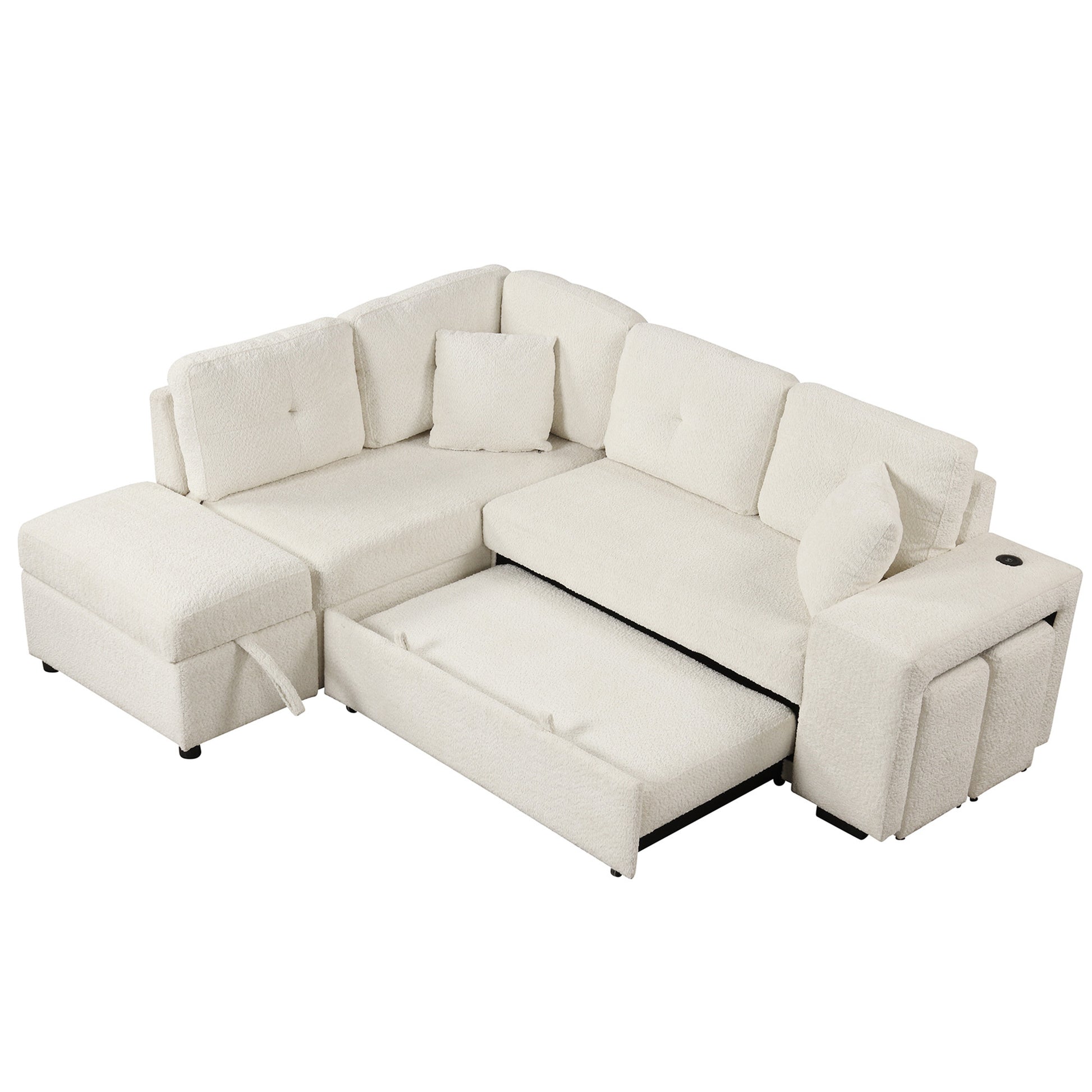 87.7" Convertible Sleeper, Sectional Pull Out Sofa Bed cream-chenille