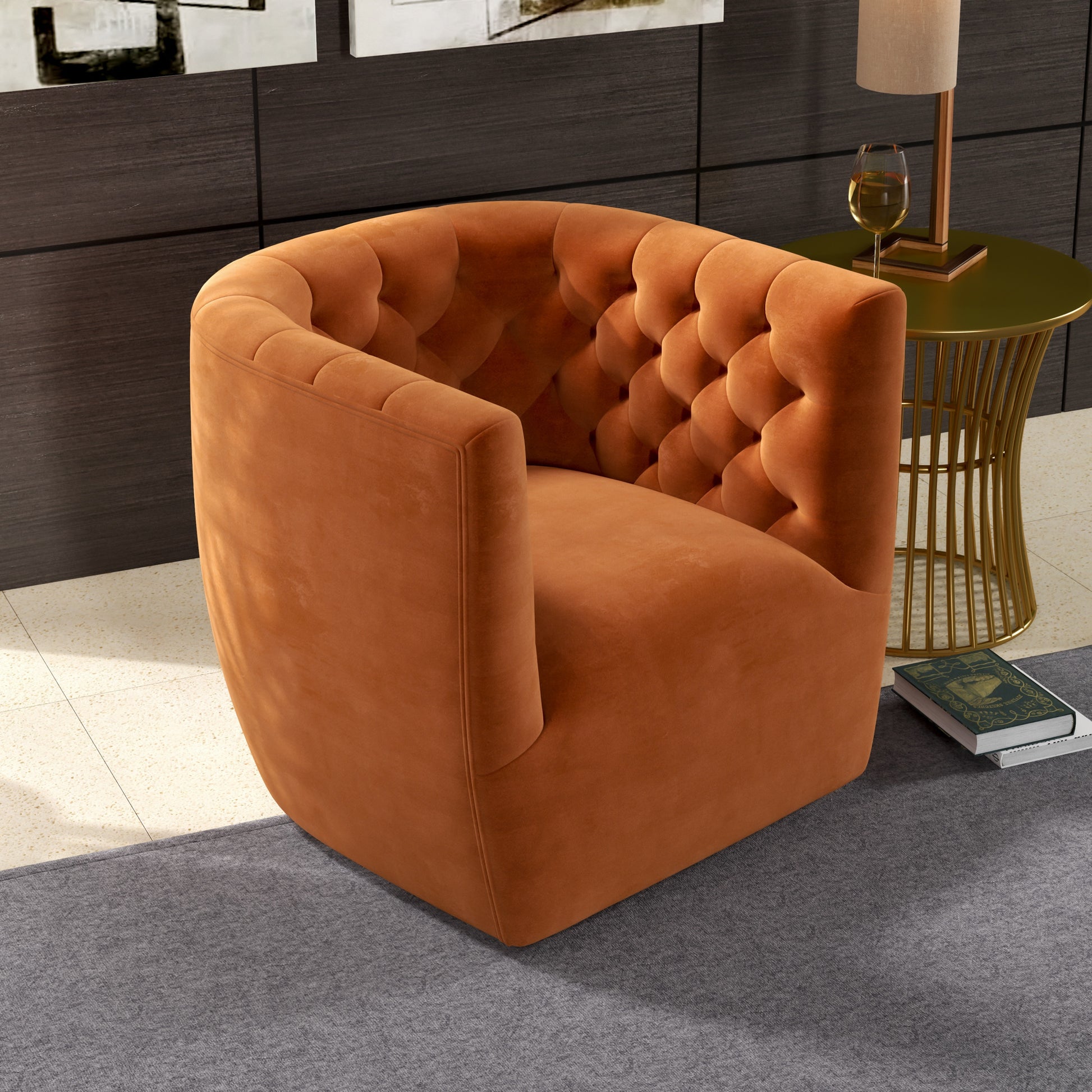 Delaney Swivel Chair - Orange Boucle