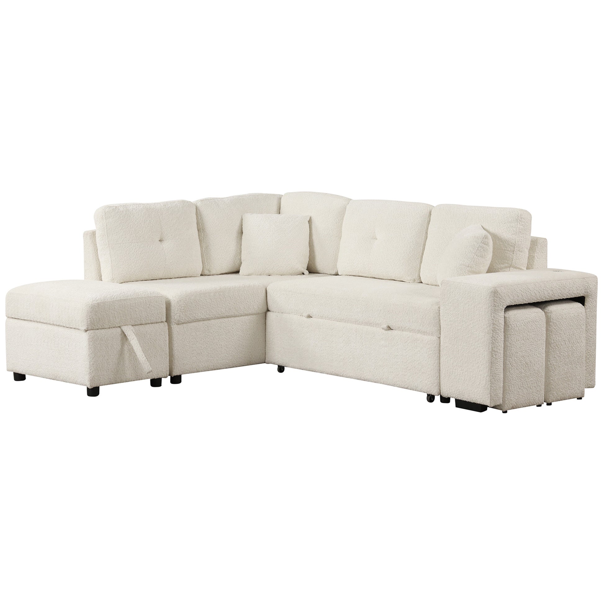 87.7" Convertible Sleeper, Sectional Pull Out Sofa Bed cream-chenille