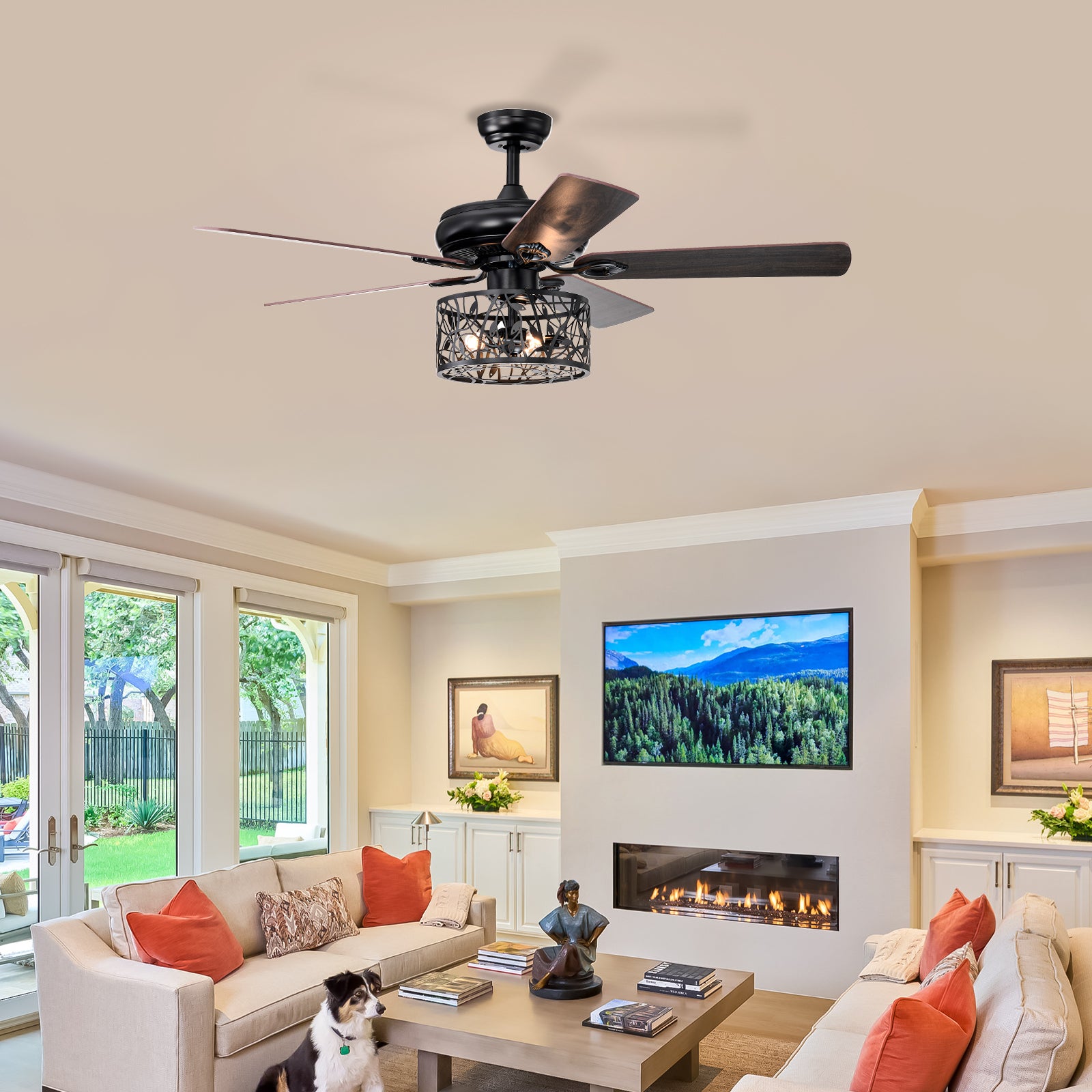 Farmhouse Industrial 52 inch Ceiling Fan Optional matte black-ceiling