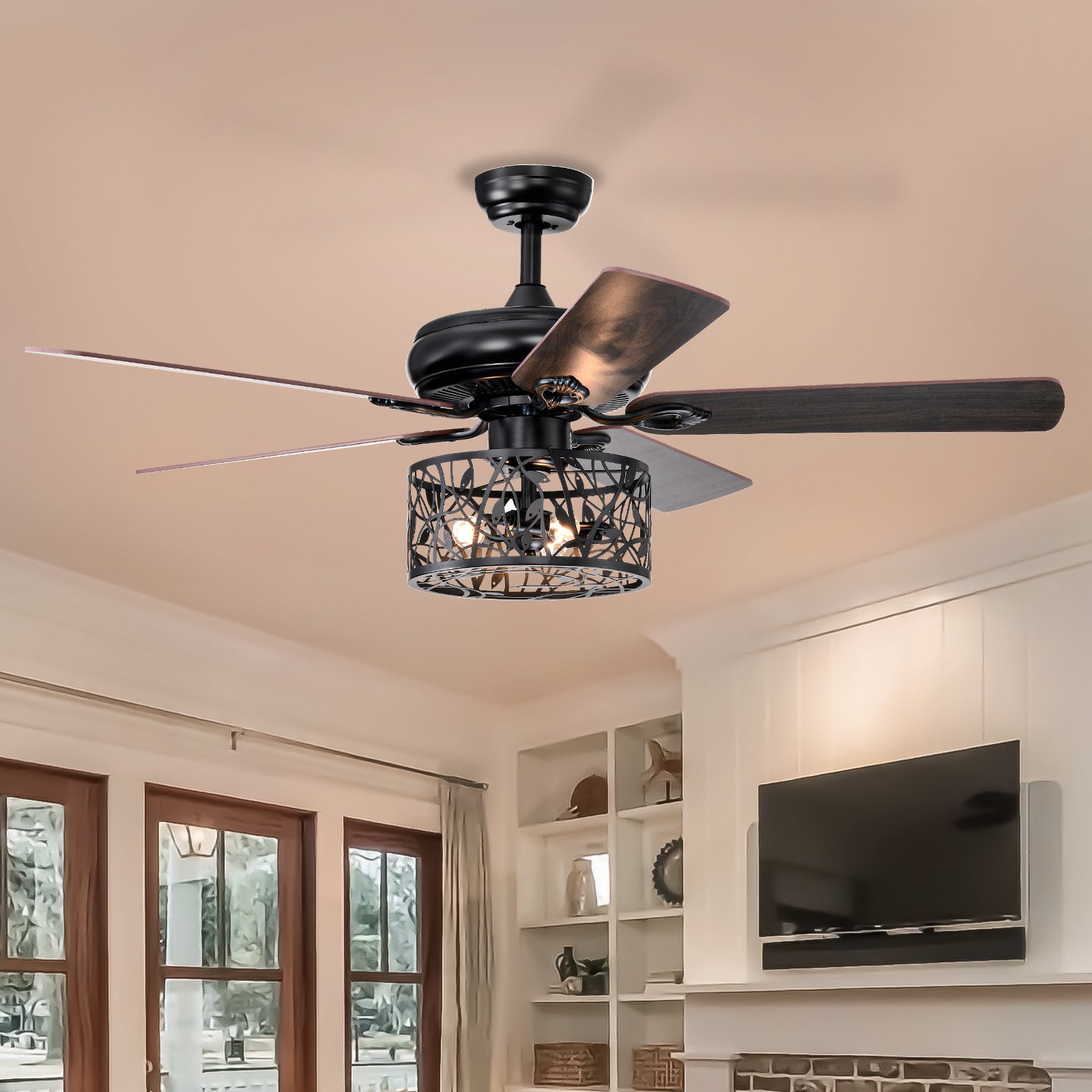 Farmhouse Industrial 52 inch Ceiling Fan Optional matte black-ceiling