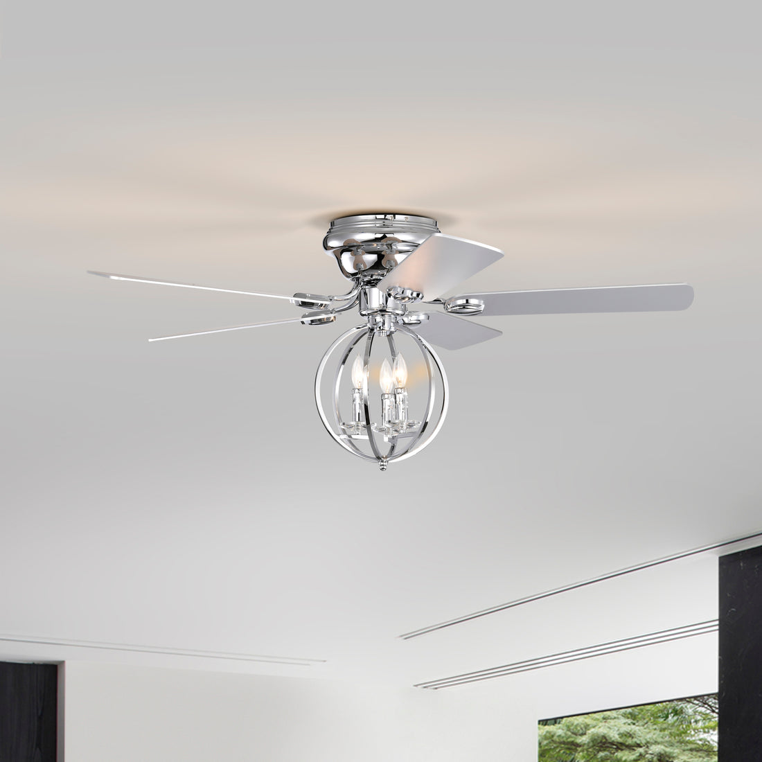 5 Blade 52 Inch Chrome Ceiling Fan With 3 Light