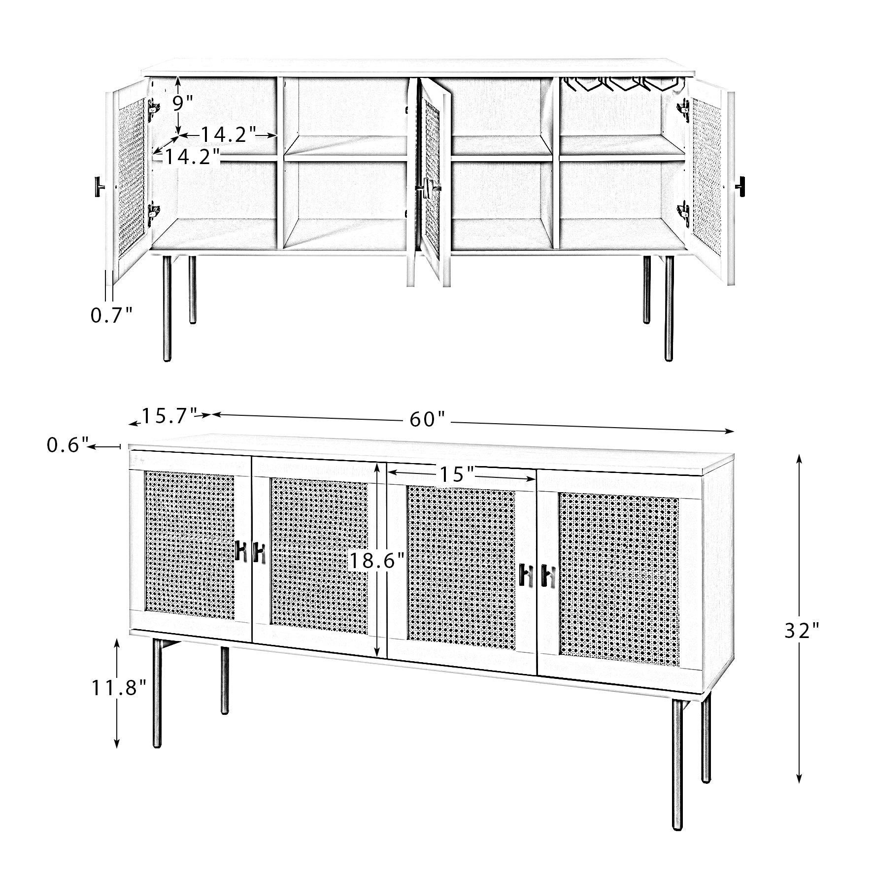 Tknow 60"Wide Sideboard Black