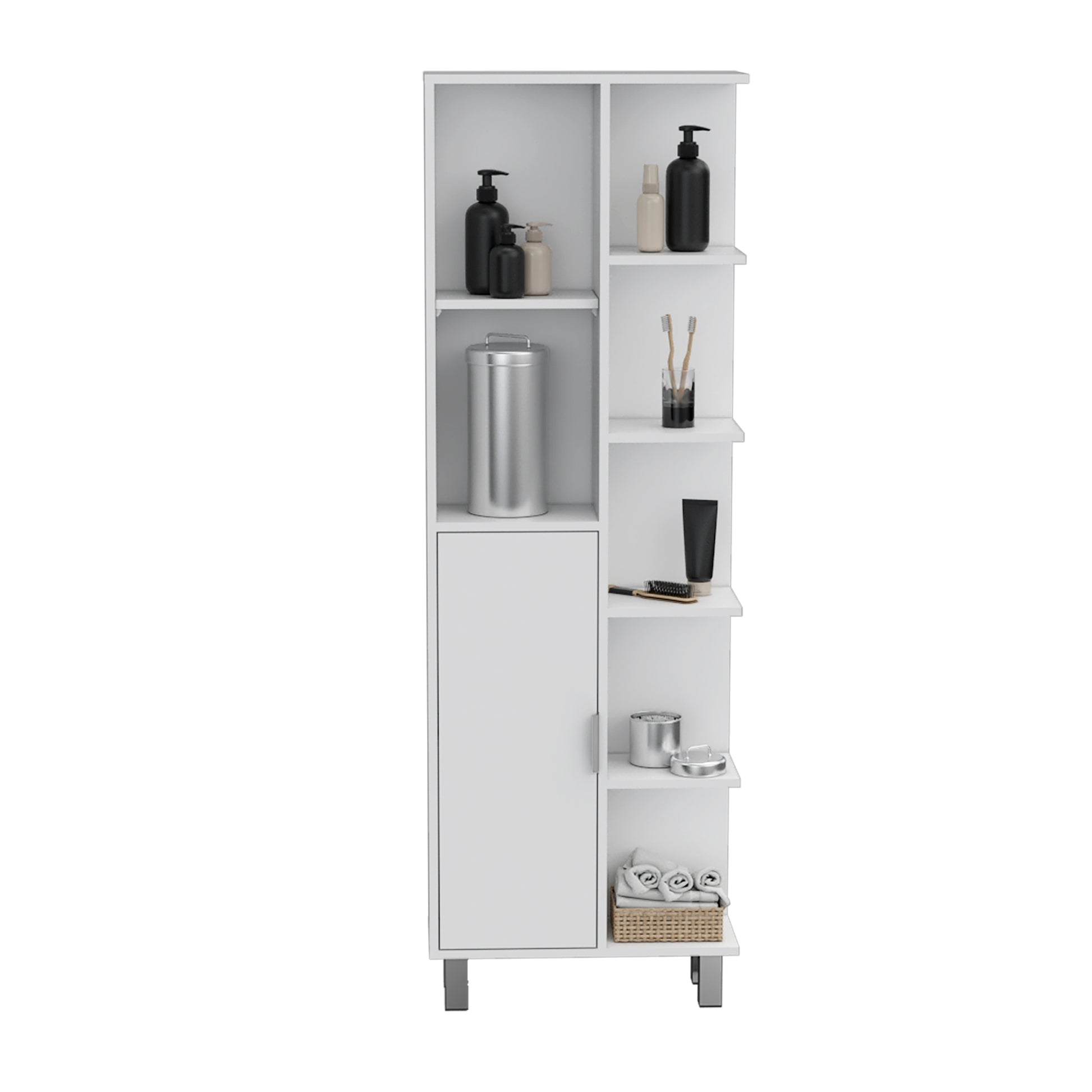 63" H Linen Bathroom Cabinet with Seven Open