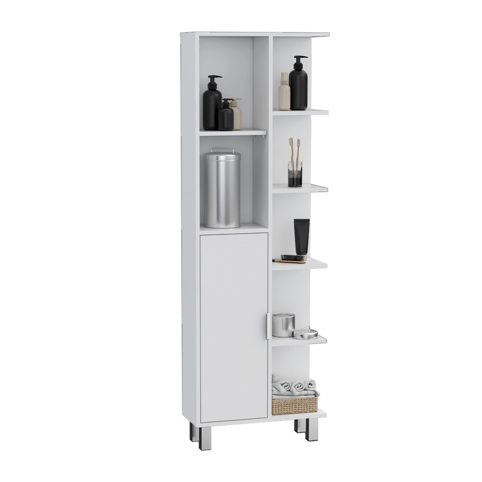 63" H Linen Bathroom Cabinet with Seven Open