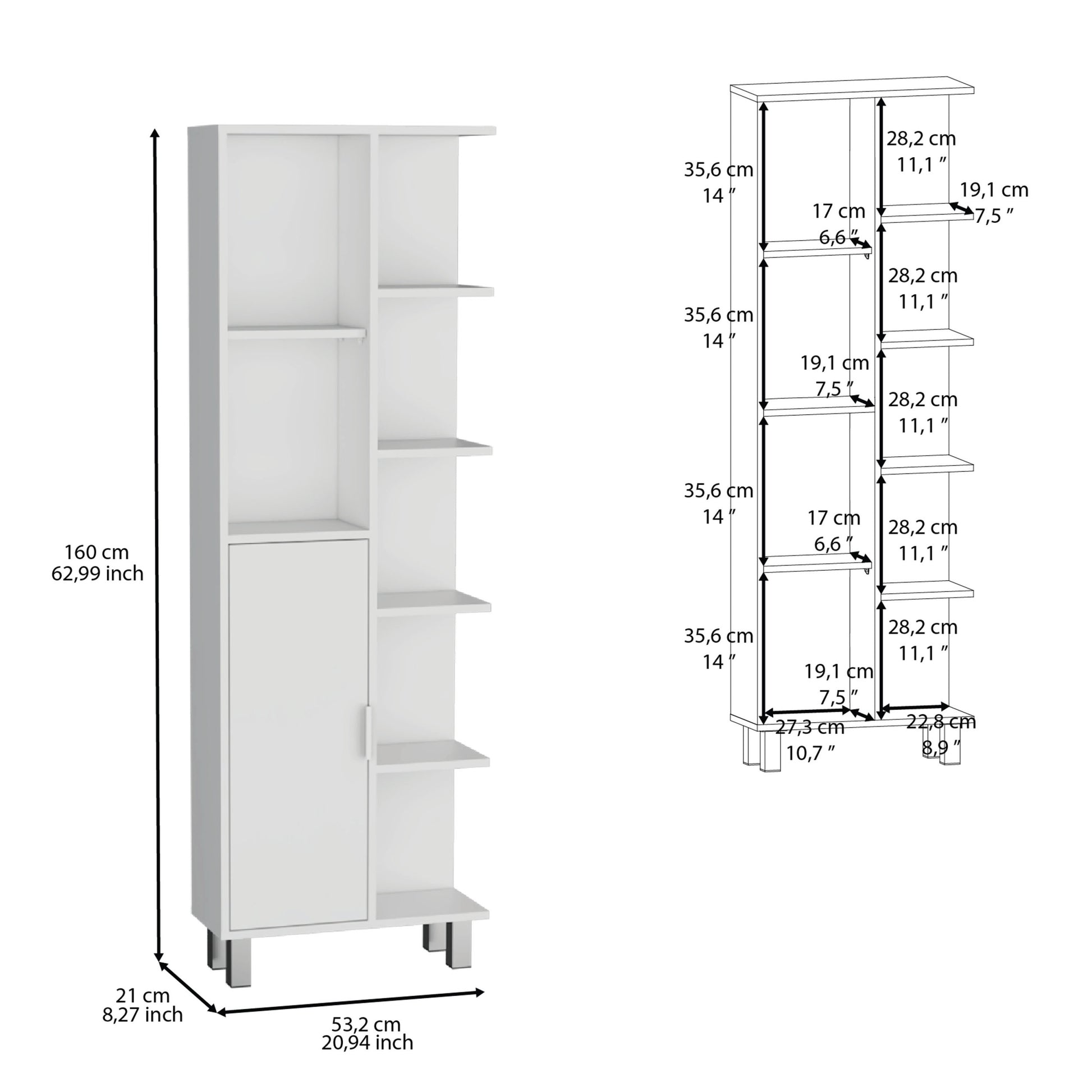 63" H Linen Bathroom Cabinet with Seven Open