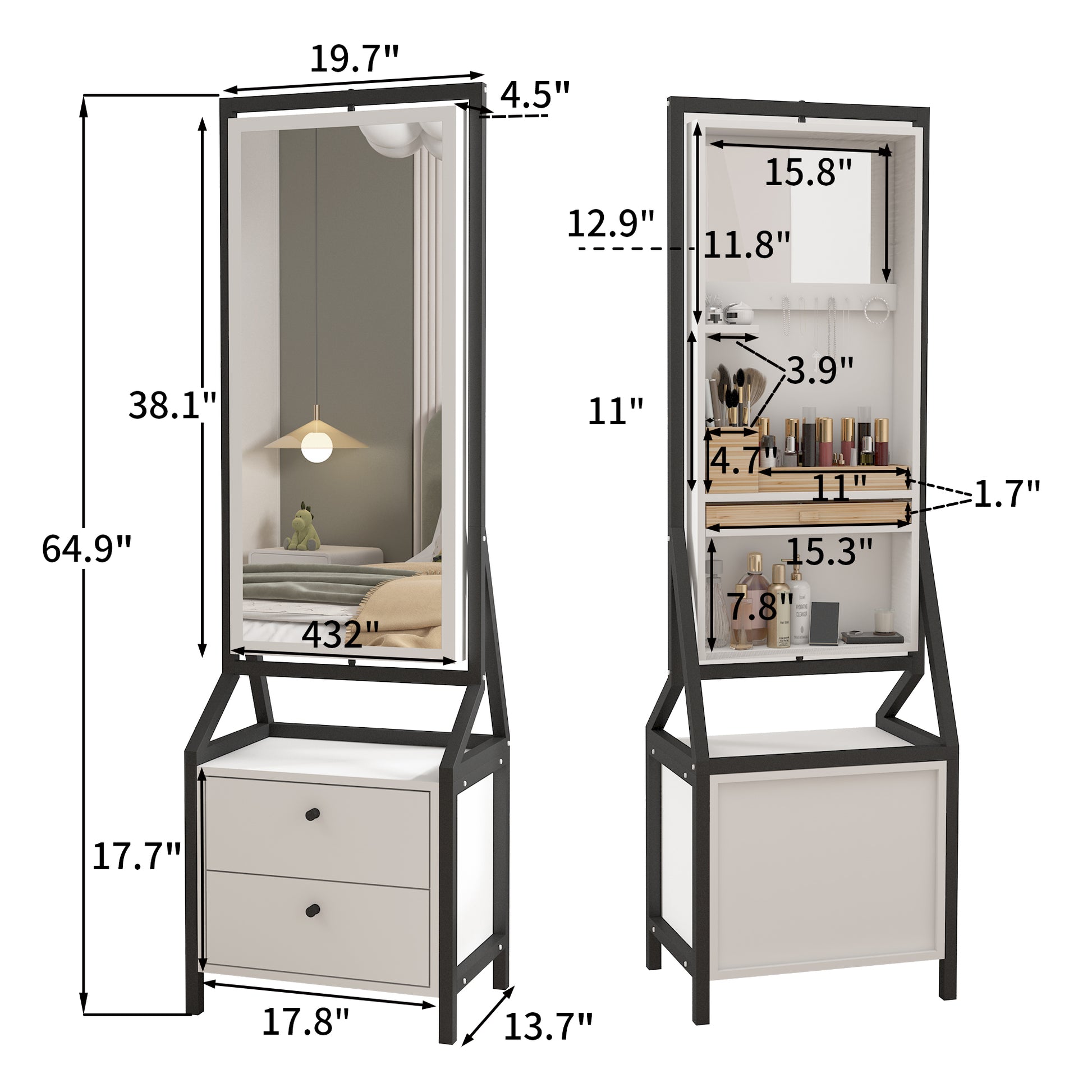 360 Swivel Jewelry Armoire & Makeup Mirror