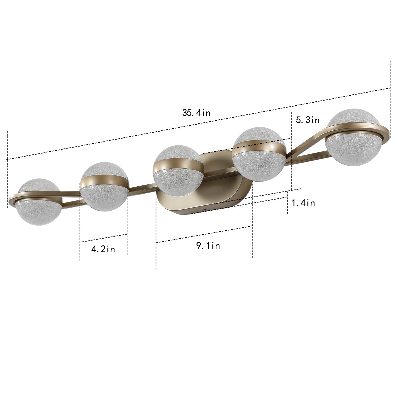 Vanity Lights With 5 LED Bulbs For Bathroom Lighting brushed gold-modern-acrylic