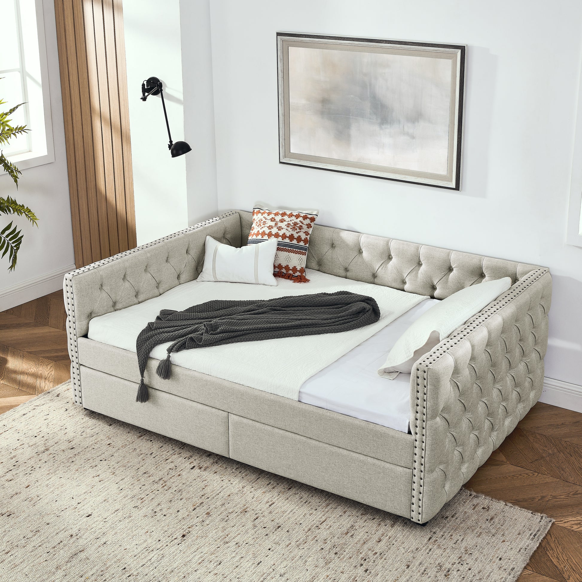 Upholstered Full Size Daybed With Two Drawers,