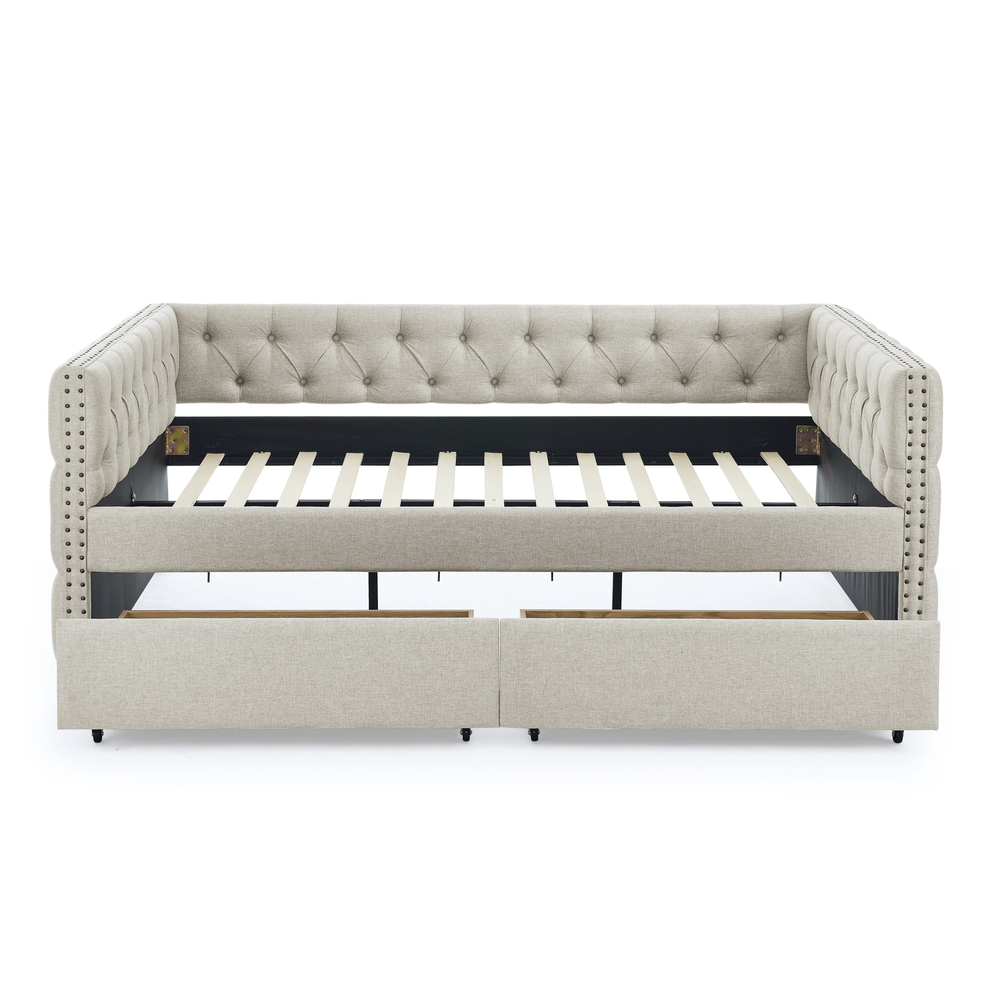 Upholstered Full Size Daybed With Two Drawers,