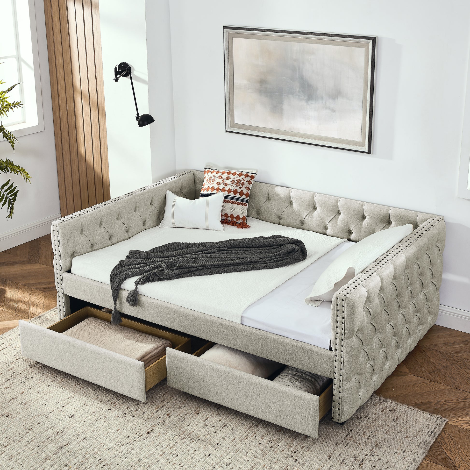 Upholstered Full Size Daybed With Two Drawers,