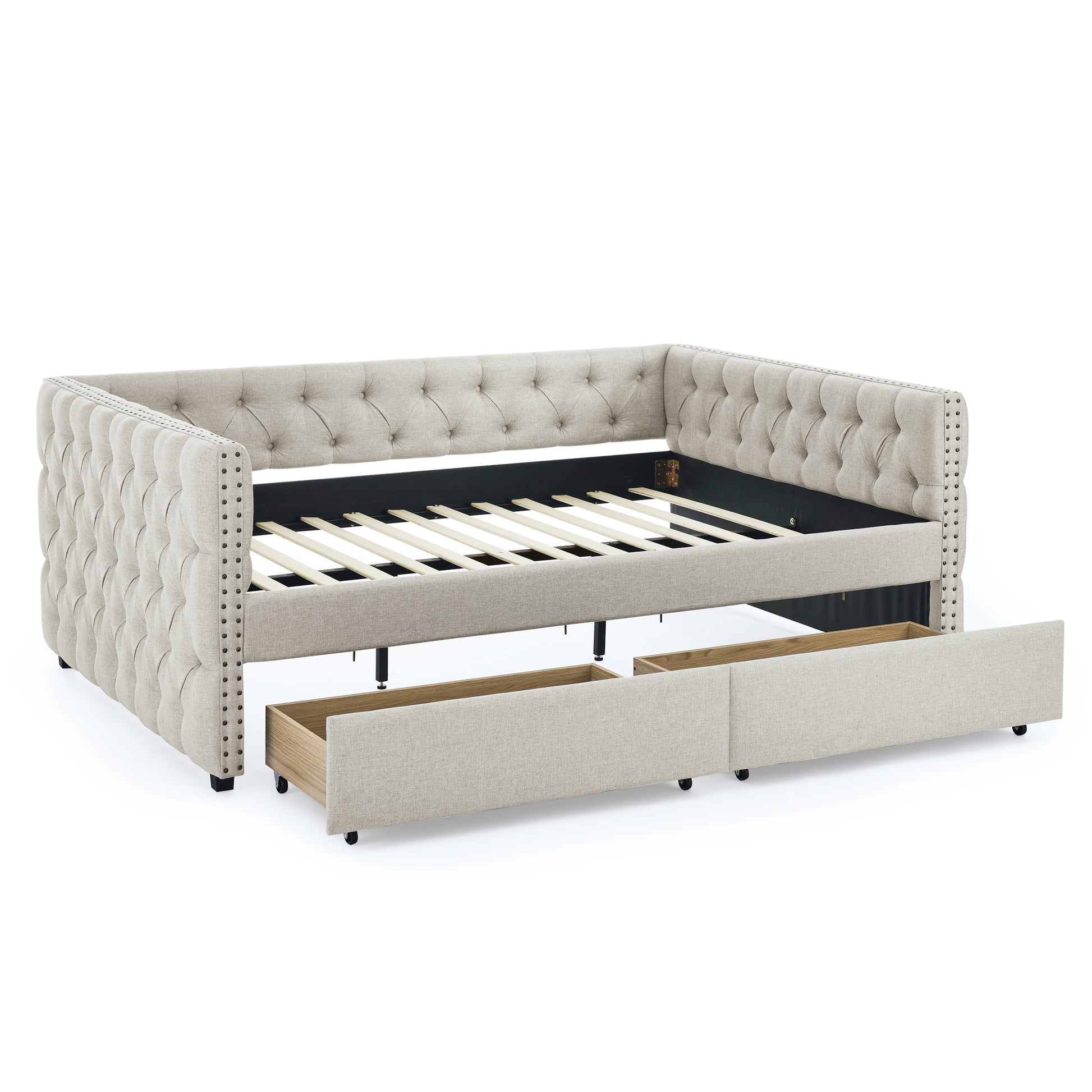 Upholstered Full Size Daybed With Two Drawers,