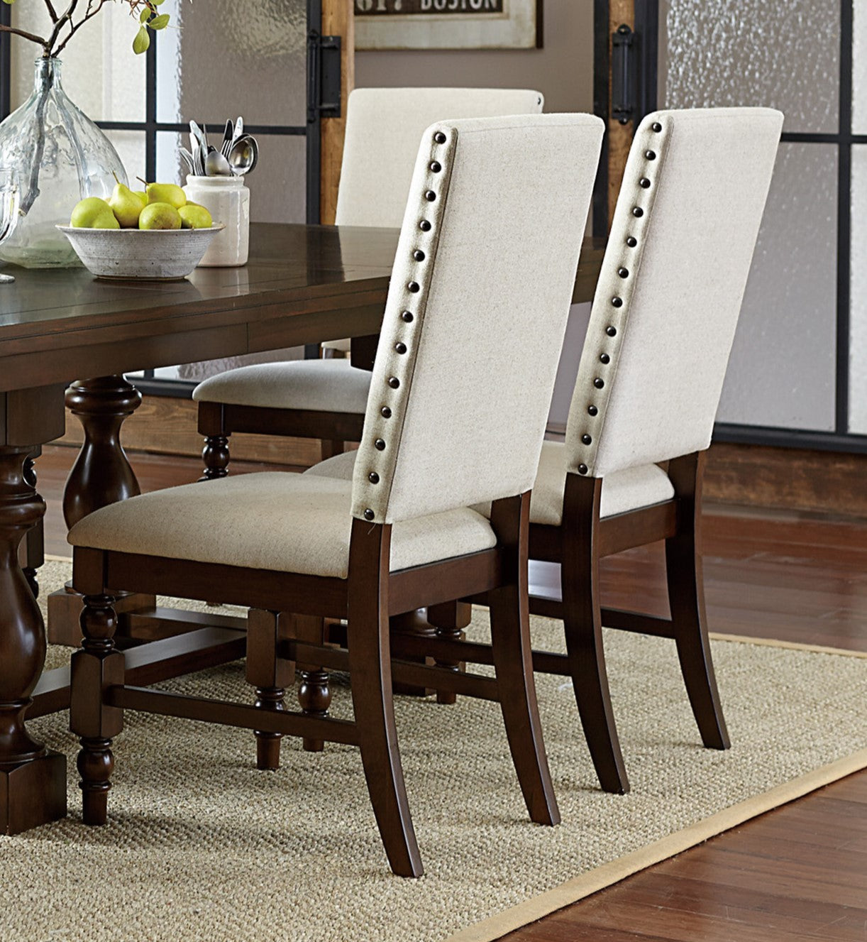 Dark Oak Finish Wooden Dining Chairs Set of 2