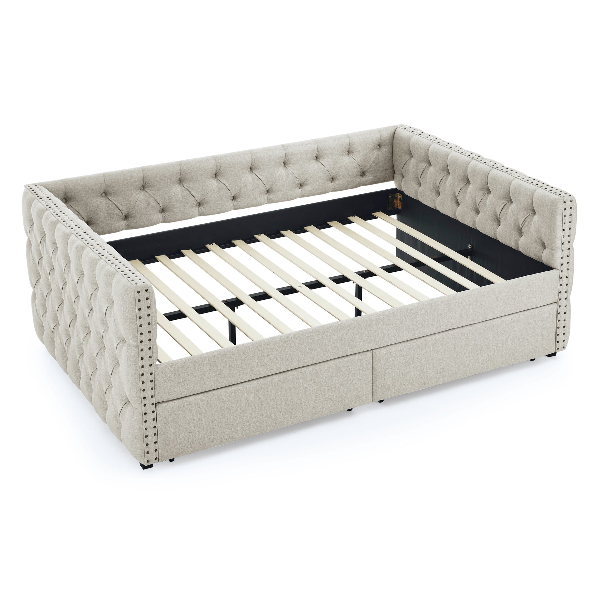 Upholstered Full Size Daybed With Two Drawers,